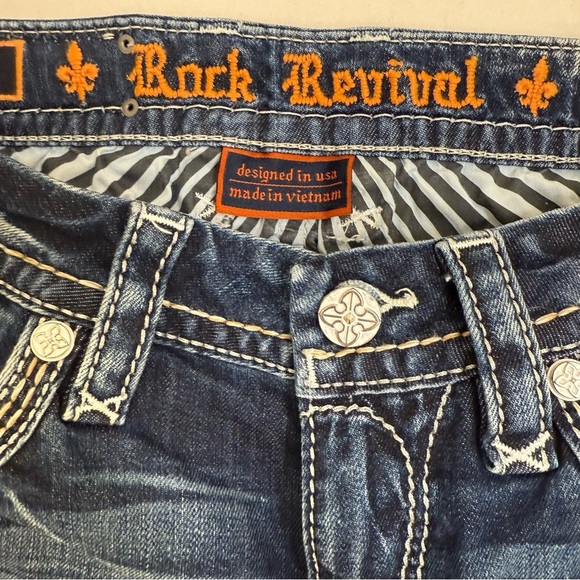 Rock Revival Benita Skinny Jeans Size 27 Dark Wash Fleur-de-Lis - Picture 2 of 9